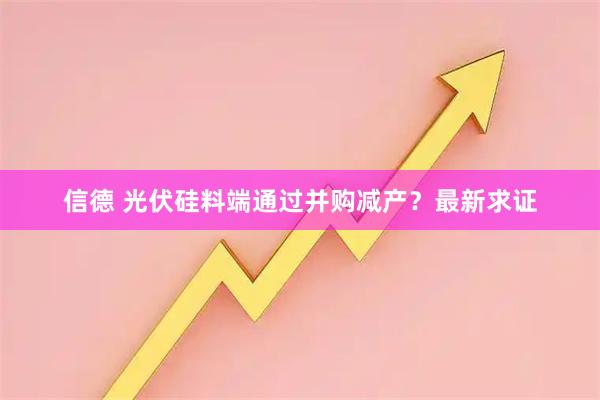 信德 光伏硅料端通过并购减产?最新求证
